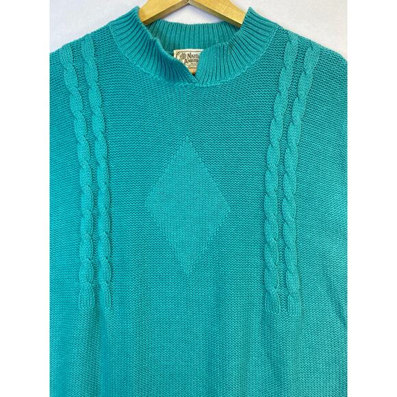 Vintage Native American 80s/90s Teal Cable Knit Sweater Vest Top Made In The USA - Picture 3 of 8